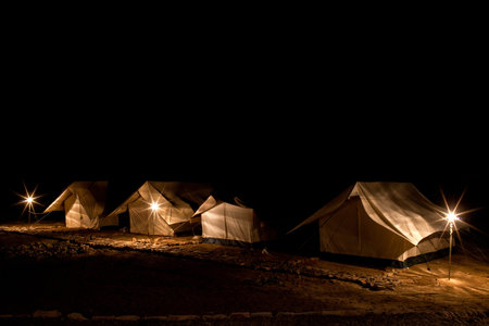 Camping tents on the nightの写真素材