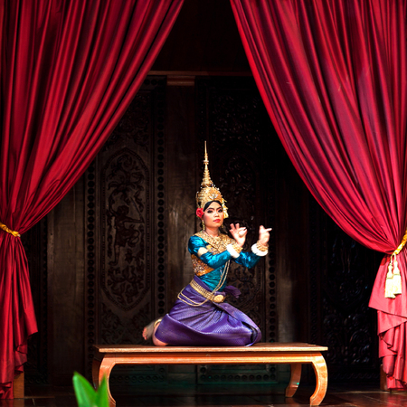 SIEM REAP, CAMBODIA - JANUARY 4, 2013: Beautiful girl performing Apsara Dance in Siem Reap, Cambodia. Apsara Dance is the ancient classical dance form of Cambodia.のeditorial素材