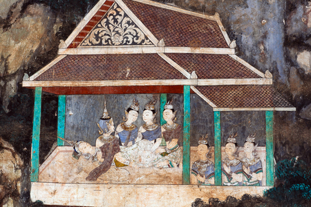 PHNOM PENH, CAMBODIA - JANUARY 11, 2013: Ancient mural painting in Royal palace in Phnom Penh, Cambodiaのeditorial素材