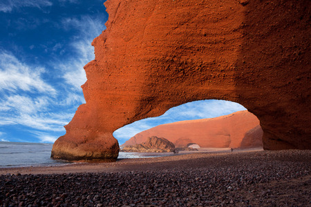 Legzira Beach at sunset in Morocco, North Africaの写真素材