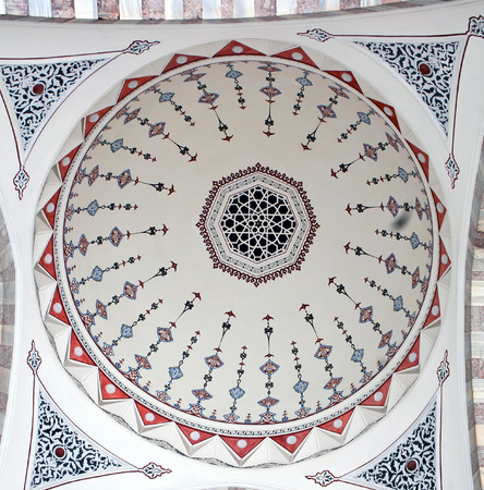ISTANBUL, TURKEY - OCTOBER 29: Ceiling decoration of Suleymaniye Mosque, built in 1558 by Mimar Sinan, on October 29, 2015 in Istanbul, Turkey. The Suleymaniye Mosque built on the order of Sultan Suleyman the Magnificent.のeditorial素材