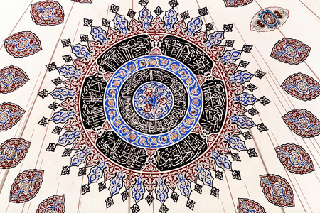 Ceiling decoration of Sehzade Mosque, built in 1548 by Mimar Sinan, on October 31, 2015 in Istanbul, Turkey. The Sehzade Mosque is a 16th-century Ottoman imperial mosque located in the district of Fatih.のeditorial素材