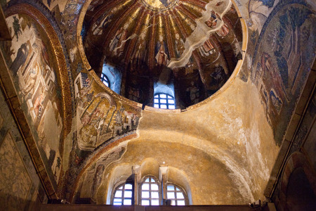 ISTANBUL, TURKEY - OCTOBER 31, 2015: Ancient mosaic in the Church of the Holy Saviour in Chora in Istanbul, Turkey.のeditorial素材