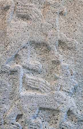 ISTANBUL, TURKEY - OCTOBER 30, 2015: Ancient stone bas-relief with Lions, late Hittite period (Aramaean, 8th Cent. B.C.) in Istanbul Archaeological Museum, Turkeyのeditorial素材