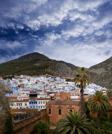 Panorama of Chefchaouen Medina in Morocco, Africa. Chefchaouen or Chaouen is a city in northwest...