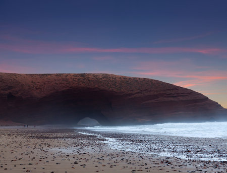 Legzira Beach in Morocco at sunset, North Africaの写真素材