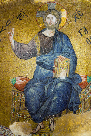 ISTANBUL, TURKEY - OCTOBER 31, 2015: Mosaic depicting Christ in Pammakaristos Church in Istanbul, Turkey. According to most scholars, the church was built between the eleventh and the twelfth centuries.のeditorial素材