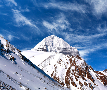 Sacred mount Kailash (elevation 6638 m), which are part of the Transhimalaya in Tibet. It is considered a sacred place in four religions: Bon, Buddhism, Hinduism and Jainism.の写真素材
