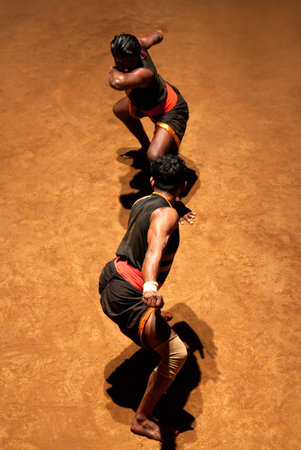 KERALA, INDIA - NOVEMBER 11, 2016: Indian fighters performing Kalaripayattu marital art....