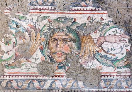 Ancient mosaic from Byzantine period in Great Palace Mosaic Museum in Istanbul, Turkey. Great Palace of Constantinople was constructed during the reign of Justinian I (527-565). The Great Palace mosaic was the largest and the most beautiful landscape in aのeditorial素材