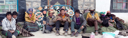 TIBET, CHINA - MAY 4, 2013: Hired Tibetan pilgrims in buddhist monastery in Ngari prefecture, Tibetan Autonomus region of Chinaのeditorial素材