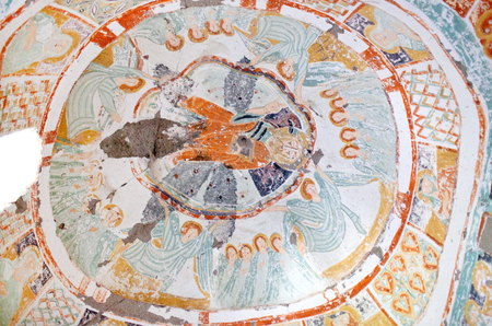 Ancient mural painting in Agacalti Kilise Church under the Tree in Ihlara valley, Cappadocia, Turkey. The Church also known as the Church of Daniel or the Church of Pantassa.のeditorial素材