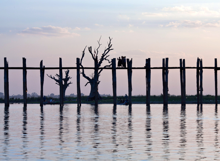 Famous U Bein teak bridge in Amarapura, Mandalay Division, Myanmarの写真素材