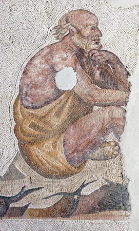 ISTANBUL, TURKEY - OCTOBER 29, 2015: Mosaic from the Byzantine period in the Great Palace of Justinian I (527-565)のeditorial素材