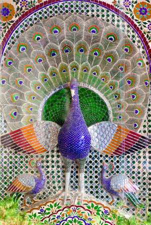 UDAIPUR, RAJASTHAN, INDIA - JANUARY 5,2019: Bas-relief at Mor Chowk or Peacock Courtyard in the City Palace.のeditorial素材