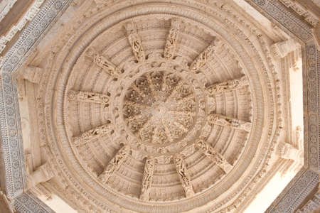RANAKPUR, INDIA - JANUARY 8, 2019: Ceiling decoration with dancing Apsaras and Surasundaris in famous ancient Adinath Jain temple in Rajasthan stateのeditorial素材
