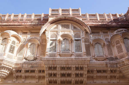 Exterior of palace in famous Mehrangarh Fort in Jodhpur, Rajasthan state, India. 15th century A.D. This is one of the largest forts in India.のeditorial素材