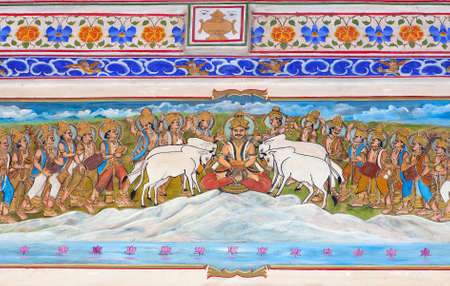 BIKANER, INDIA - JANUARY 11, 2019: Wall paintingn in Bhandasar Jain Temple in Rajasthan stateのeditorial素材