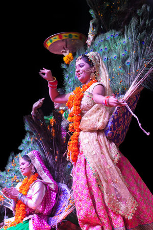 BIKANER, INDIA - JANUARY 13, 2019: Indian Dancers performing Mayur Peakock dance on festival in...