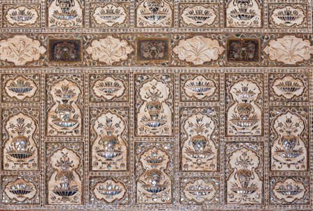 JAIPUR, INDIA - JANUARY 3, 2019: Ceiling decoration at Sheesh Mahal palace (Hall of Mirrors), also called Jai Mandir, in Amber Fort, Rajasthan stateのeditorial素材