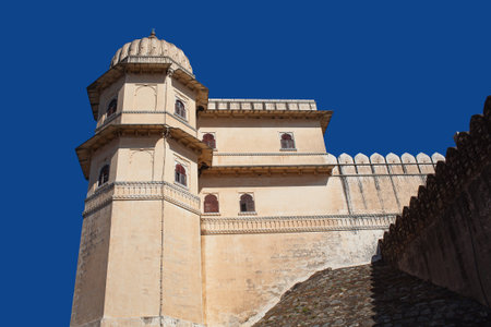 Famous ancient Kumbhalgarh fort in Rajasthan, India. It is a Mewar fortress on the westerly range of...