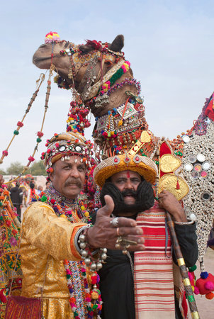 BIKANER, INDIA - JANUARY 12, 2019: Indian Rajasthani men in traditional clothes poses for a photo...