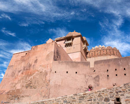 Famous ancient Kumbhalgarh fort in Rajasthan, India. It is a Mewar fortress on the westerly range of Aravalli Hills, in the Rajsamand district near Udaipur. The wall is 38km long.のeditorial素材