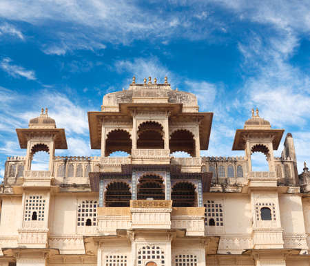 Exterior of famous ancient City Palace in Udaipur, Rajasthan state, India. It was built over a period of nearly 400 years, with contributions from several rulers of the Mewar dynasty.のeditorial素材