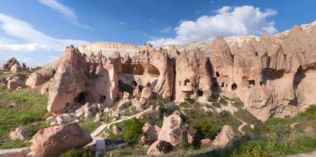 Panorama of Unique geological formations in Zelve valley, Cappadocia, Central Anatolia, Turkeyの写真素材