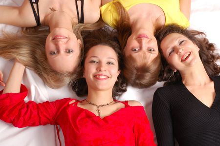 Happy birthday. Four girls friends have funの写真素材