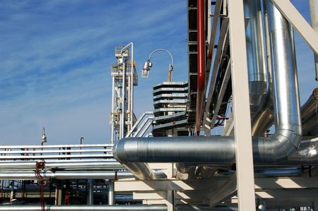 Oil-industry. Factory on oil refining at blue skyの写真素材
