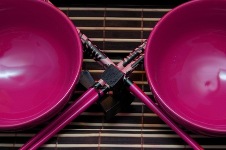 Chopsticks and two dishes. Chinese kitchenの写真素材