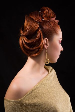 Portrait of a cute model with beautiful hair. Professional hairstyle. の写真素材