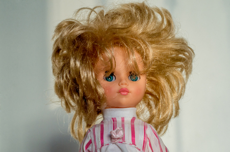 close-up portrait, retro doll with lush hairの写真素材
