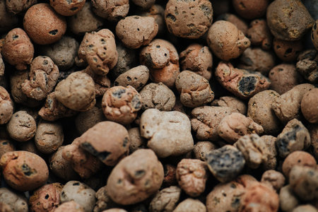Close up texure of artificial clay stones for gardening.