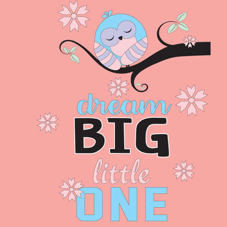 a cute bird trying to sleep on a tree branch with a lettering slogan vectorのイラスト素材