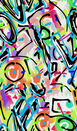Abstract seamless pattern with hand drawn brush strokes and splashes. Colorful background.の写真素材