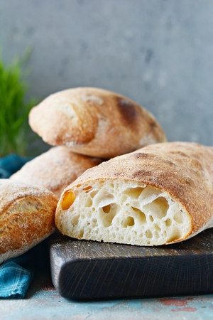 Freshly baked Italian ciabatta Top viewの写真素材
