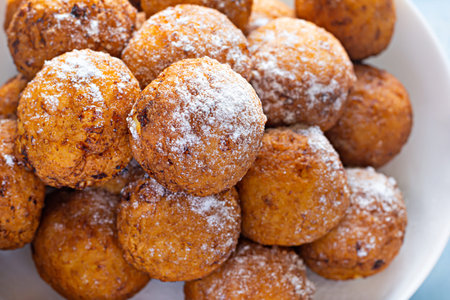 Donuts. Homemade cakes made from curd balls. Cottage cheese donuts with powdered sugar. selective...