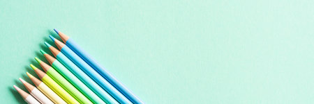 Back to school, education and work concept. Stationery for learning (study) on mint background. View from above, top view.の写真素材