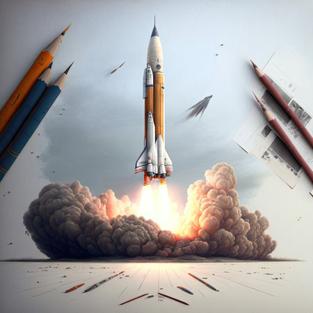 A pen-color fly like a rocket in the imagination of a child, would be a fanciful and playful image of a pen that has been transformed into a rocket and is soaring through the vast expanse of space. The pen-color would be bright and colorful, with a sleek, aerodynamic design that would make it look like it's flying at top speed.の写真素材