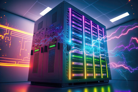 A digital image of an ultra-detailed resolution abstract room server in a futuristic data center...