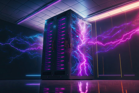 A digital image of an ultra-detailed resolution abstract room server in a futuristic data center...