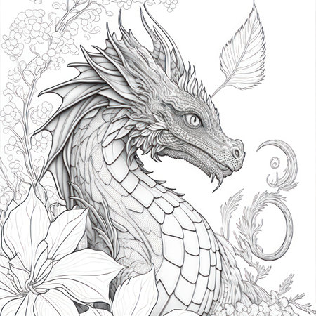 dragon's scales, eyes and flames. Each page is perforated for easy removal and display as artwork.の写真素材