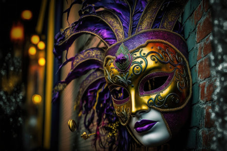 Mardi Gras is a popular celebration held in many cities, particularly in New Orleans, Louisiana. One of the defining features of the festival is the use of colorful and elaborate masks. Participants often wear masks to conceal their identities and add to the festive atmosphere of the event.の写真素材