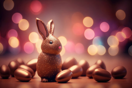 A charming and playful bunny is surrounded by a bounty of colorful Easter eggs in this delightful scene. The cute and cuddly rabbit is ready to bring a smile to anyone's face, with its adorable pose and bright eyes.の写真素材