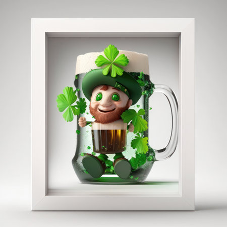A friendly smiling St. Patrick's Day celebration with beer and costume is an illustration, photograph, or painting that depicts individuals celebrating the holiday in a festive and joyful manner.の写真素材
