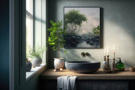 Bath spaces and vanities are becoming more than just functional areas for personal grooming - they're becoming havens for self-care and wellness. Inspired by nature and the principles of mindfulness, these spaces are designed to create a peaceful and rejuvenating environment.の写真素材
