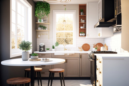 The kitchen and vanity spaces in your home can serve as a sanctuary where you can recharge and rejuvenate. This article explores ways to incorporate the soothing themes of nature, self-care, and wellness into your kitchen and vanity spaces through styling and decor.の写真素材