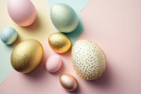 a beautiful and festive Easter egg with a glittering, speckled surface, set against a background of...